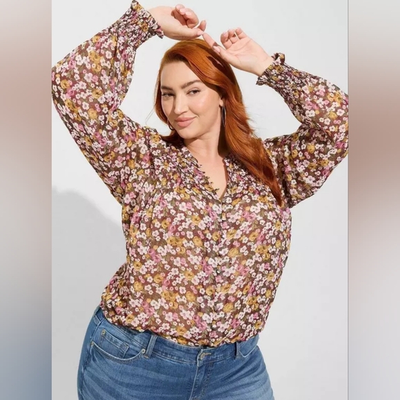 torrid Tops - {Torrid} Crinkle Chiffon Smocked Blouson Sleeve Blouse